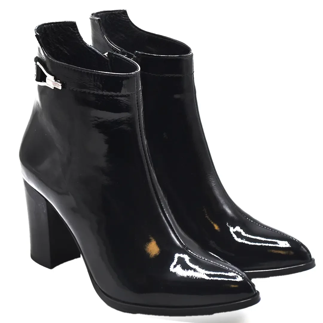Venüs Deri Kadın Rugan Topuklu Casual Bot Siyah 2355801K 