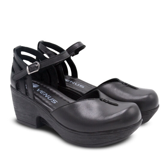 Venus Women's Leather Block Heel Sandals - Black 1912502Y