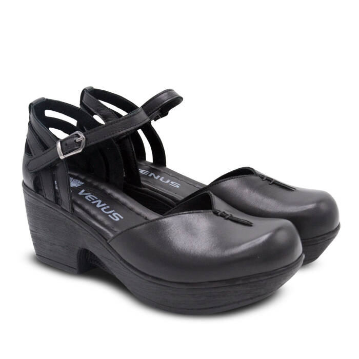 Venus Women's Leather Block Heel Sandals - Black 1912502Y - 1
