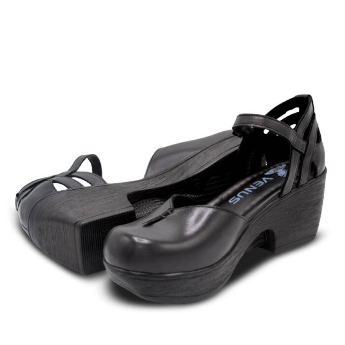 Venus Women's Leather Block Heel Sandals - Black 1912502Y - 5