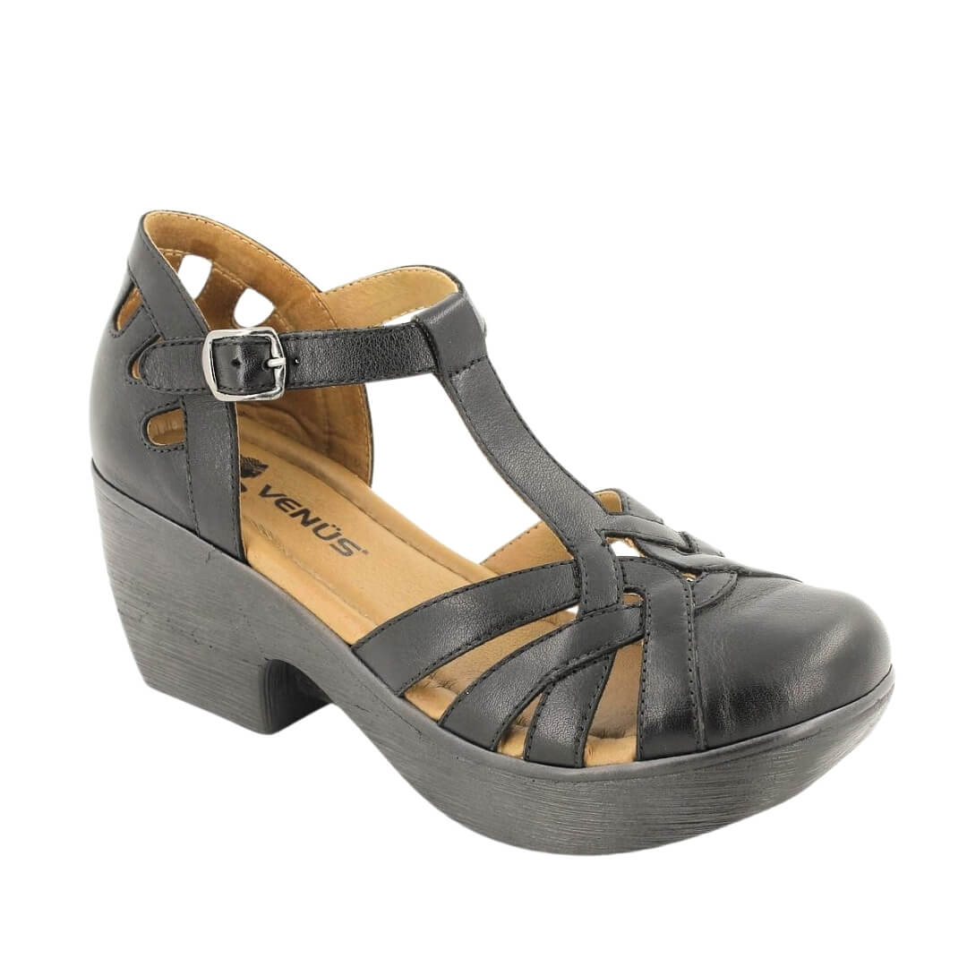 Venus Women's Leather Block Heel Sandals - Black 1912503Y (1)