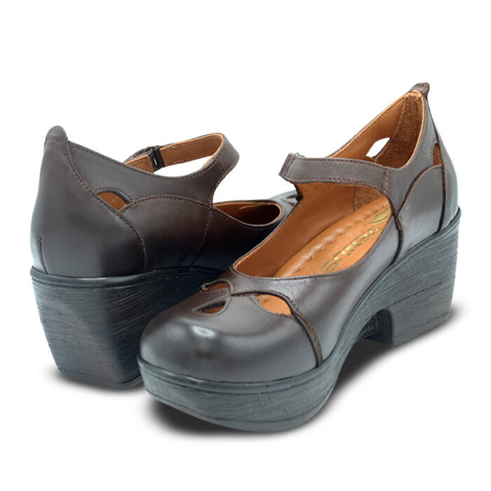 Venus Women's Leather Block Heel Shoes - Brown 1912501Y - 4