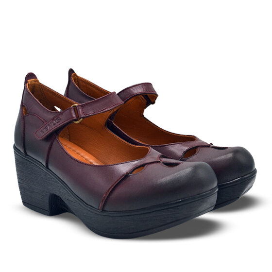 Venus Women's Leather Block Heel Shoes - Burgundy 1912501Y
