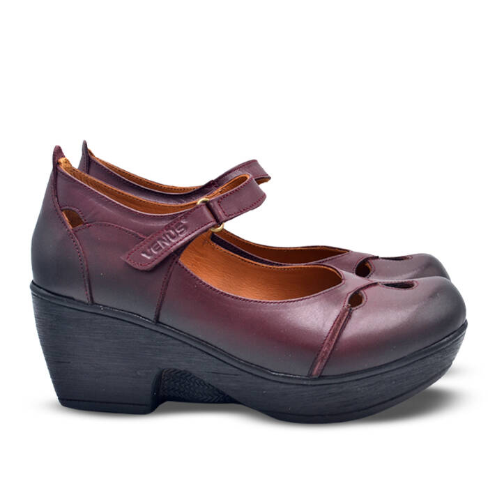 Venus Women's Leather Block Heel Shoes - Burgundy 1912501Y - 2