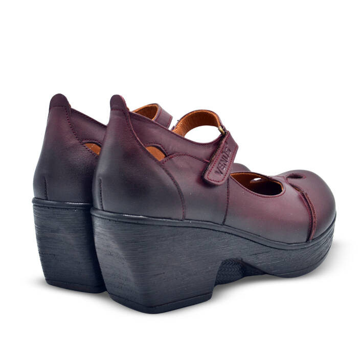 Venus Women's Leather Block Heel Shoes - Burgundy 1912501Y - 3