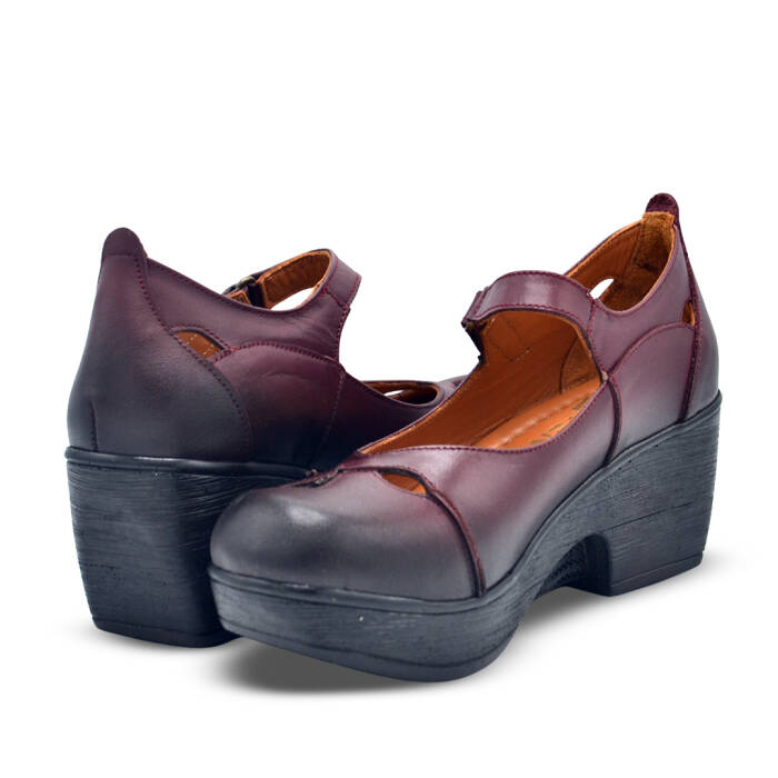 Venus Women's Leather Block Heel Shoes - Burgundy 1912501Y - 4