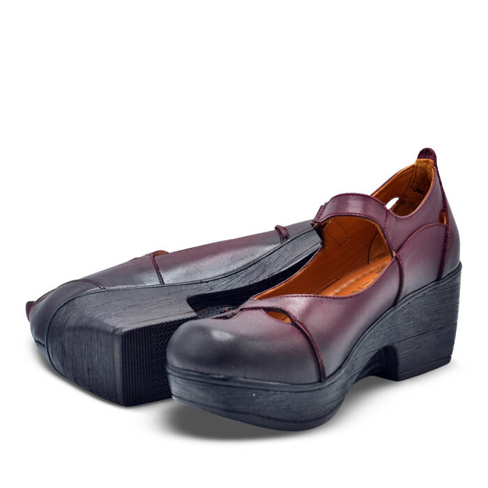 Venus Women's Leather Block Heel Shoes - Burgundy 1912501Y - 5