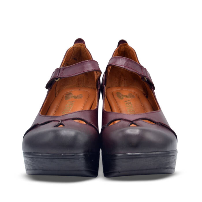 Venus Women's Leather Block Heel Shoes - Burgundy 1912501Y - 6