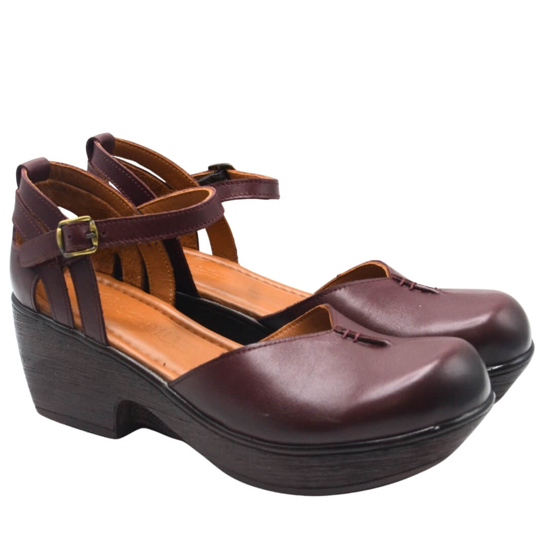 Venus Women's Leather Block Heel Shoes - Burgundy 1912502Y - 1