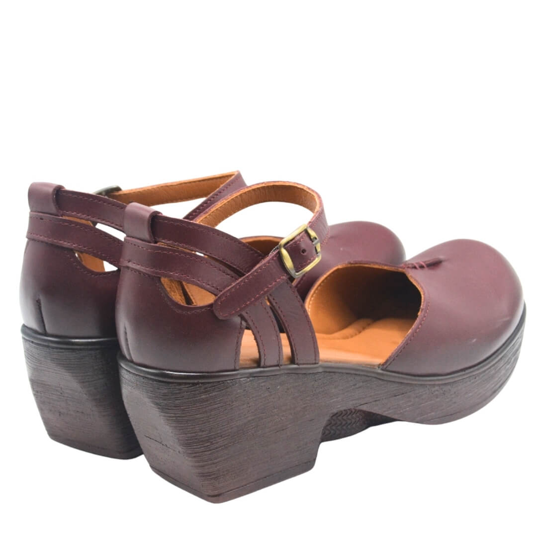 Venus Women's Leather Block Heel Shoes - Burgundy 1912502Y - 3