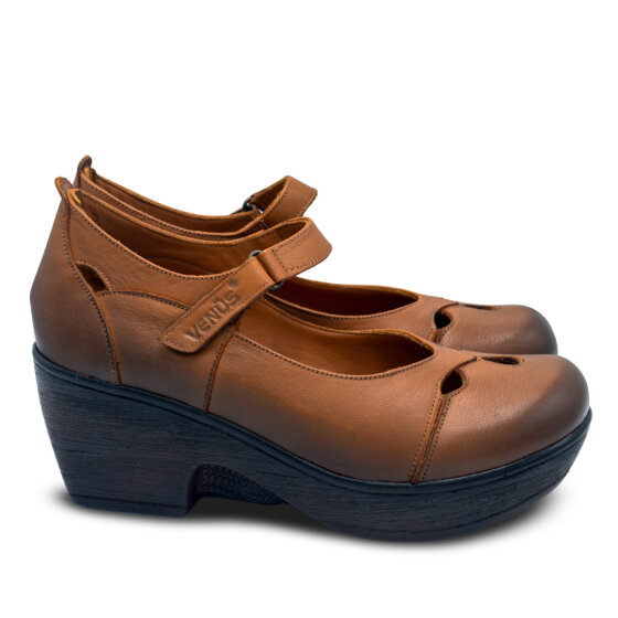 Venus Women's Leather Block Heel Shoes - Tan 1912501Y (1)