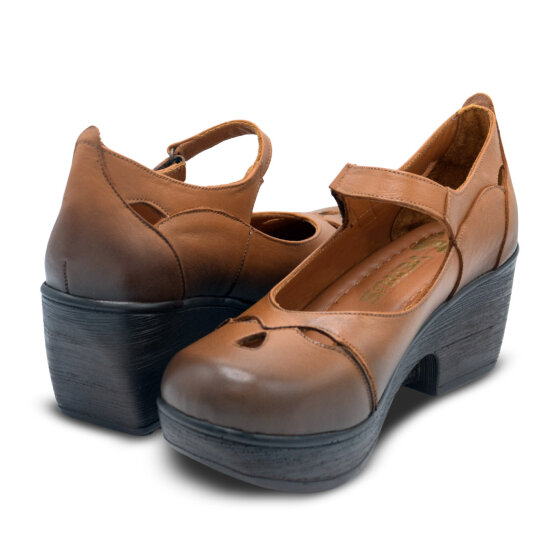 Venus Women's Leather Block Heel Shoes - Tan 1912501Y - 4