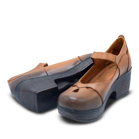 Venus Women's Leather Block Heel Shoes - Tan 1912501Y - 5