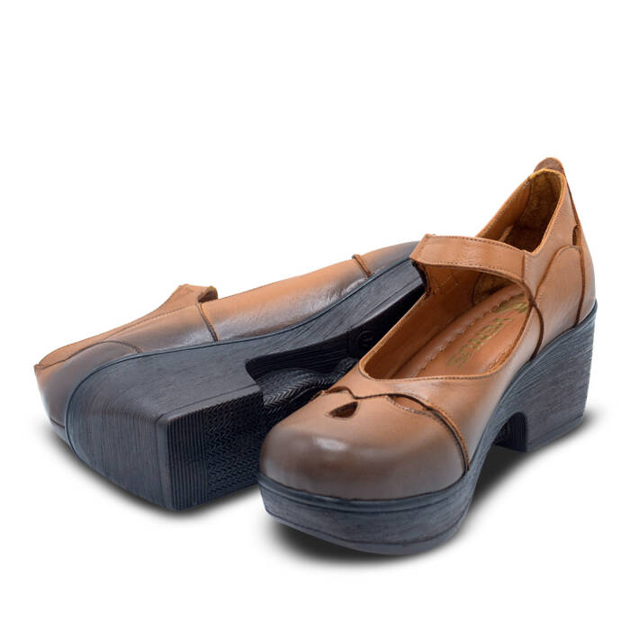 Venus Women's Leather Block Heel Shoes - Tan 1912501Y - 5