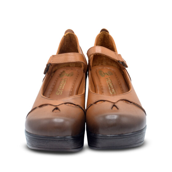 Venus Women's Leather Block Heel Shoes - Tan 1912501Y - 6