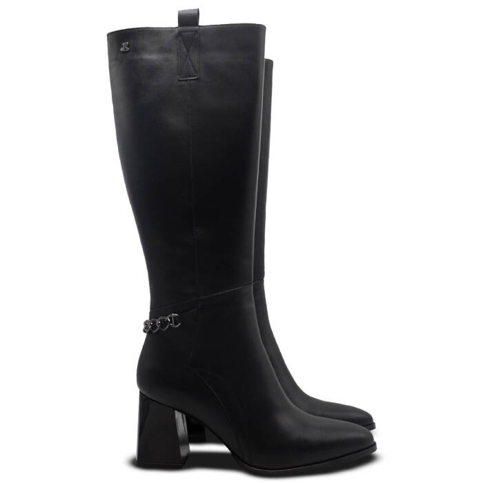 Venus Women's Leather Heeled Knee-High Boots - Black 2553904K - 2