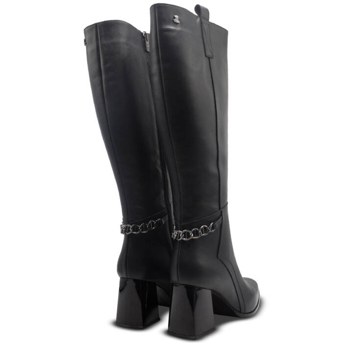 Venus Women's Leather Heeled Knee-High Boots - Black 2553904K - 3