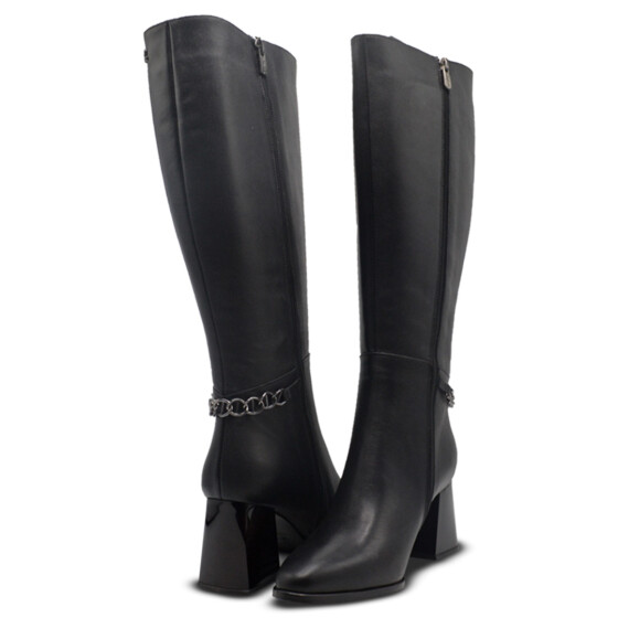 Venus Women's Leather Heeled Knee-High Boots - Black 2553904K - 4