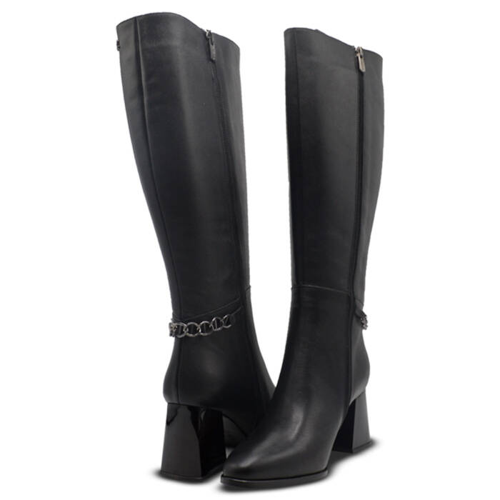 Venus Women's Leather Heeled Knee-High Boots - Black 2553904K - 4