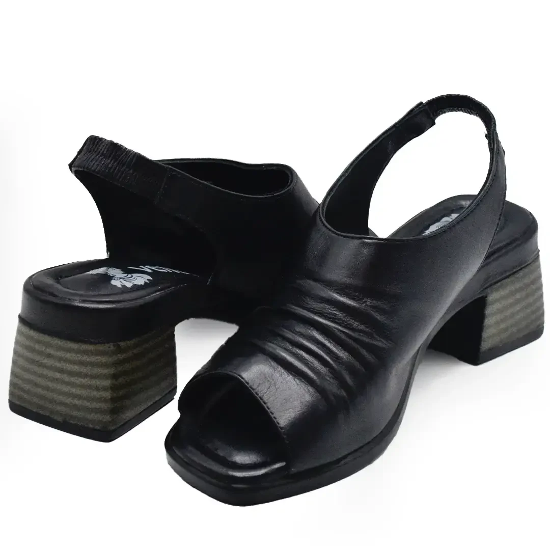 Venus Women's Leather Heeled Sandals - Black 2311513Y - 3