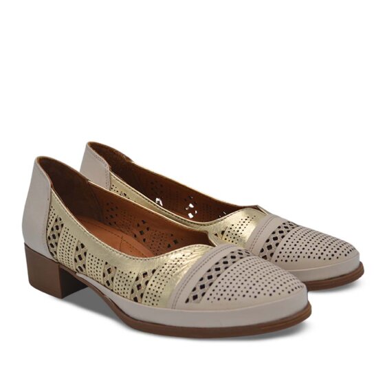 Venus Women's Leather Heeled Shoes - Beige/Gold 1709280Y