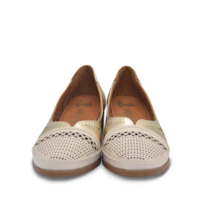 Venus Women's Leather Heeled Shoes - Beige/Gold 1709280Y - 6
