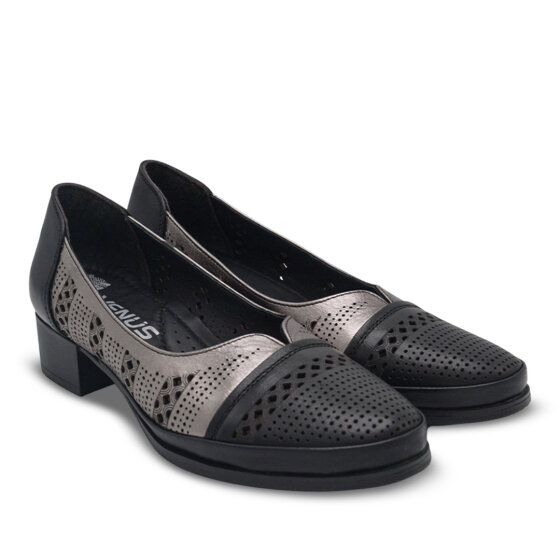 Venus Women's Leather Heeled Shoes - Black/Platinum 1709280Y