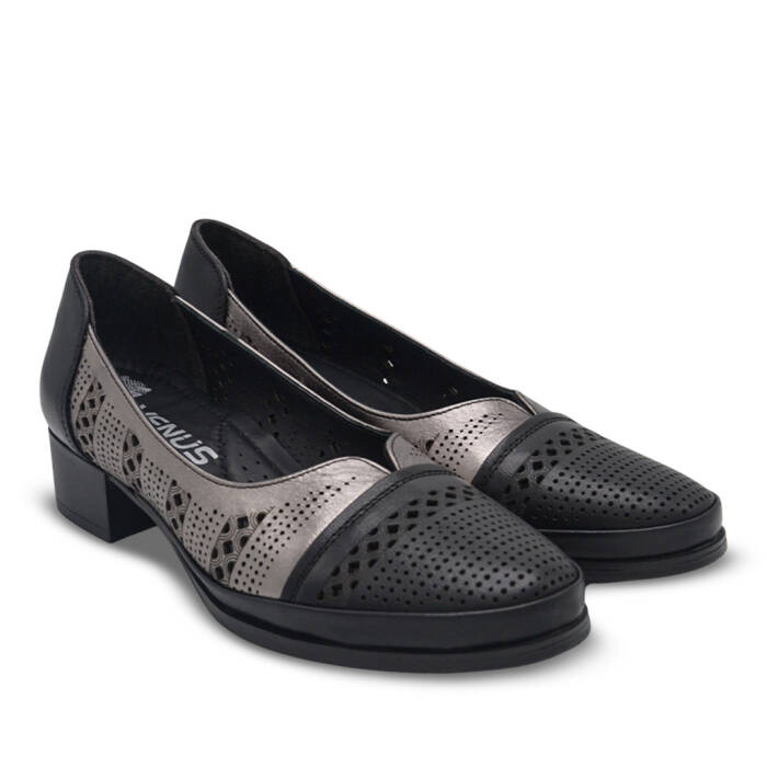 Venus Women's Leather Heeled Shoes - Black/Platinum 1709280Y - 1