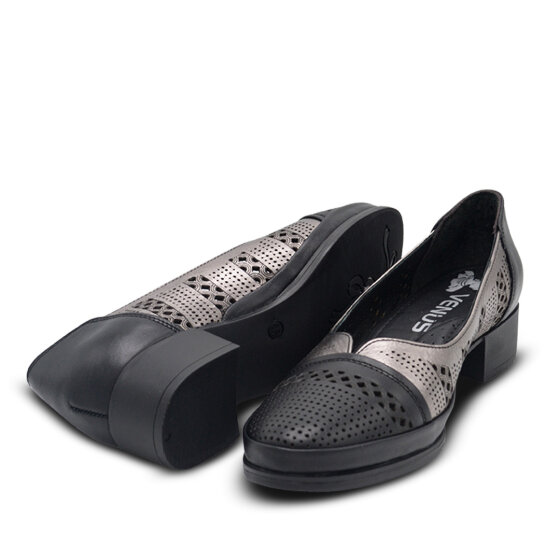 Venus Women's Leather Heeled Shoes - Black/Platinum 1709280Y - 5