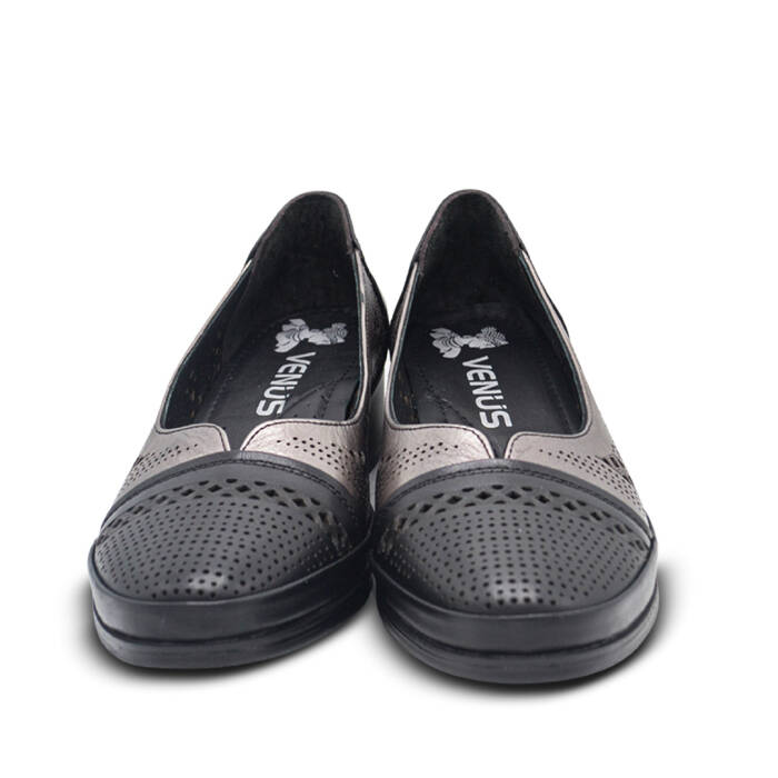 Venus Women's Leather Heeled Shoes - Black/Platinum 1709280Y - 6