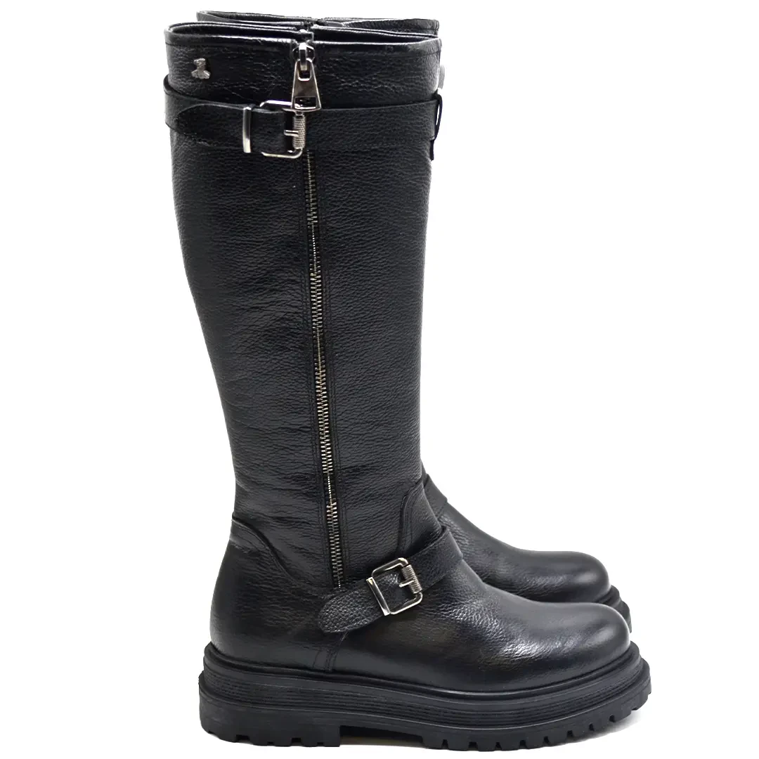 Venus Women's Leather Knee-High Boots - Black 2152108K (1)