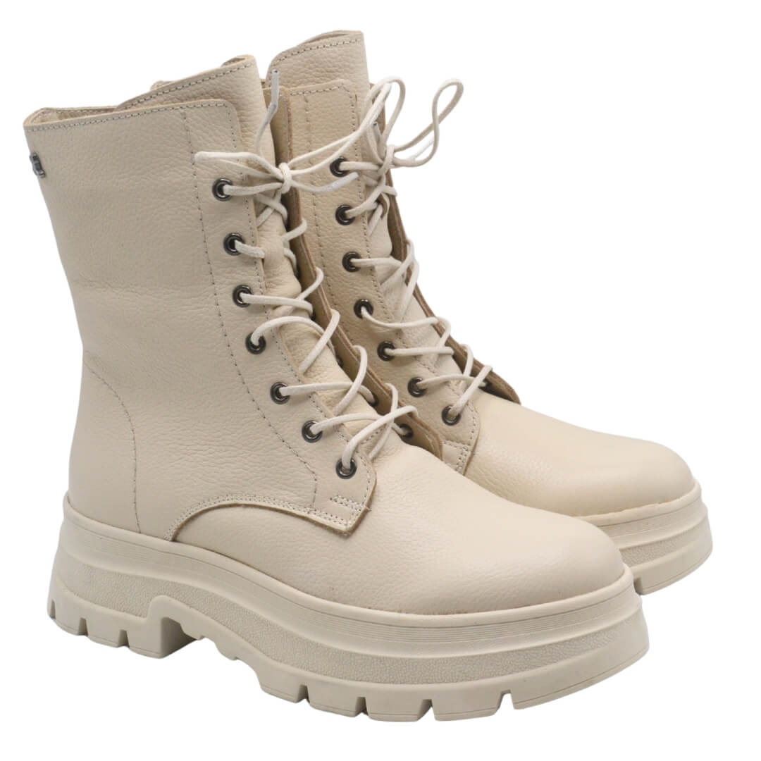 Venus Women's Leather Lace-Up Combat Boots - Beige 2254630K - 1