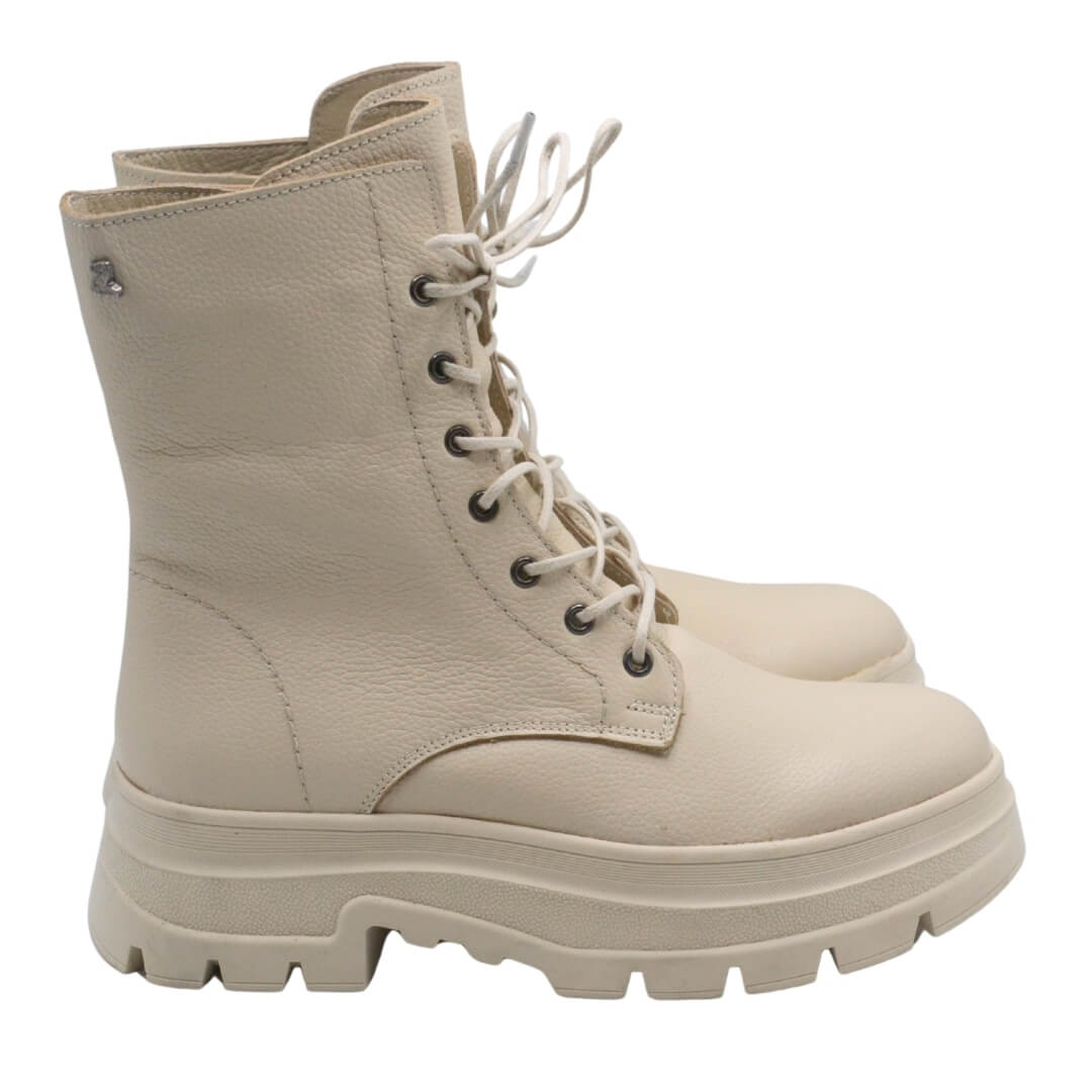 Venus Women's Leather Lace-Up Combat Boots - Beige 2254630K (1)