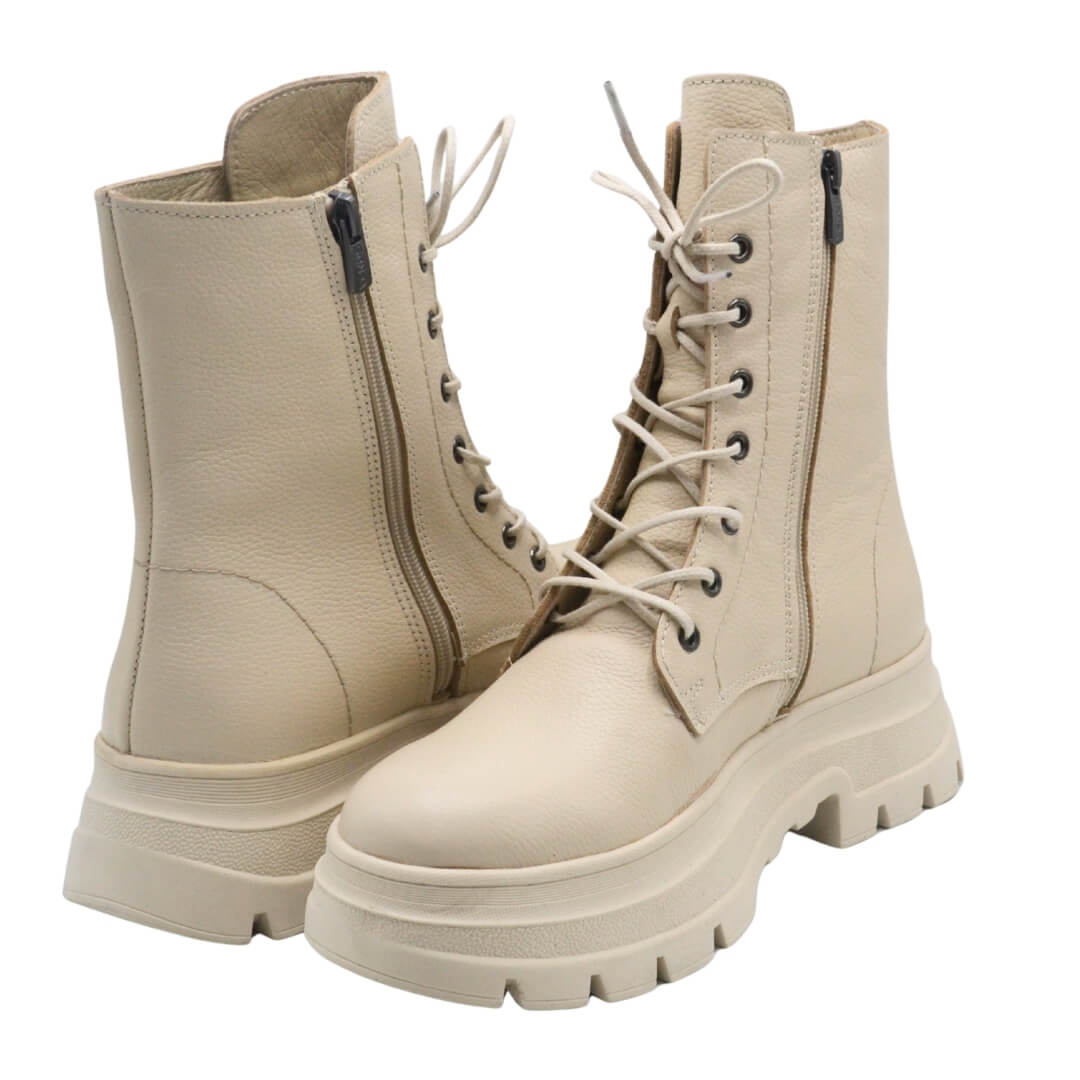 Venus Women's Leather Lace-Up Combat Boots - Beige 2254630K - 3