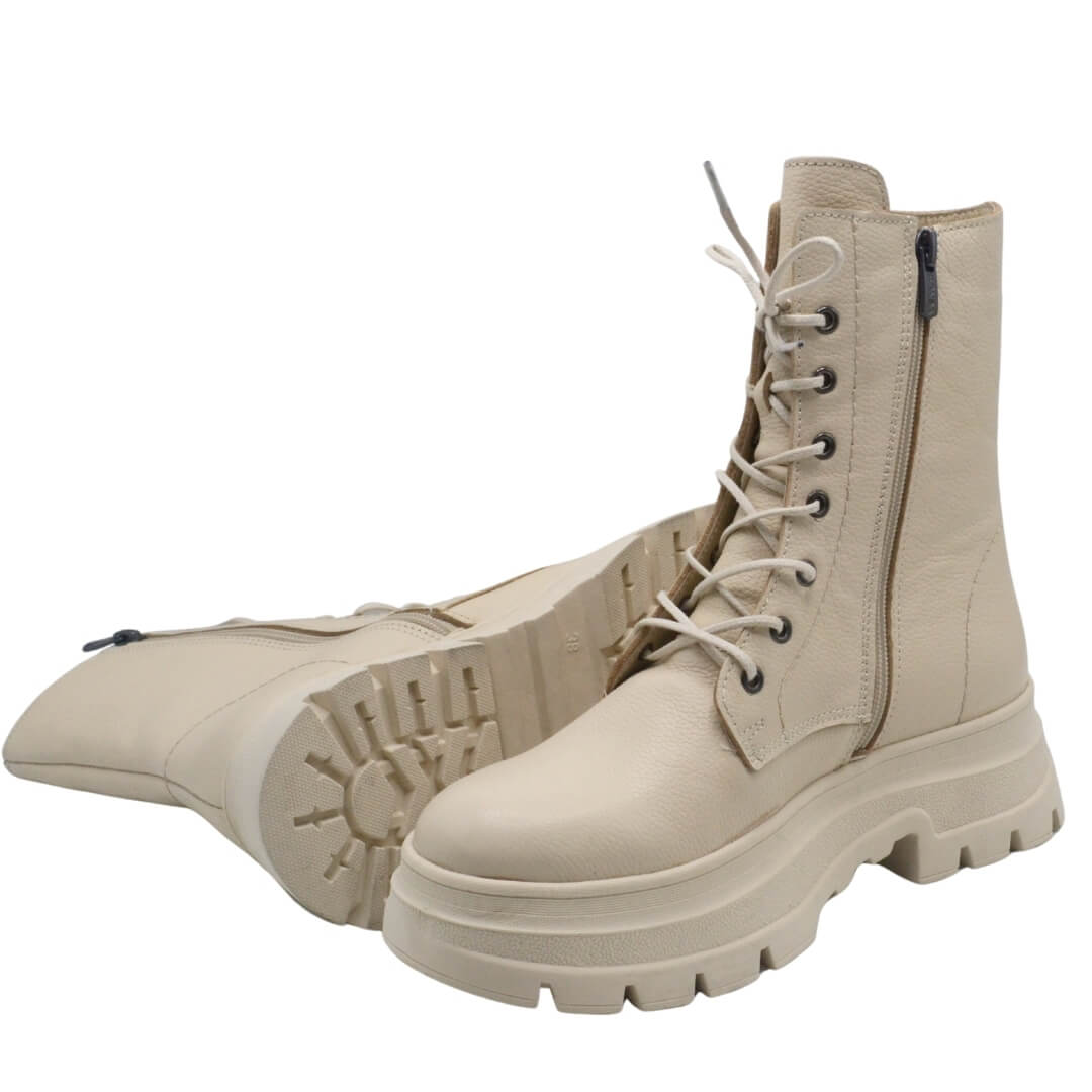 Venus Women's Leather Lace-Up Combat Boots - Beige 2254630K - 5