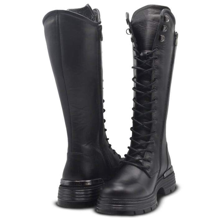 Venus Women's Leather Lace-Up Combat Boots - Black 2353520K - 4