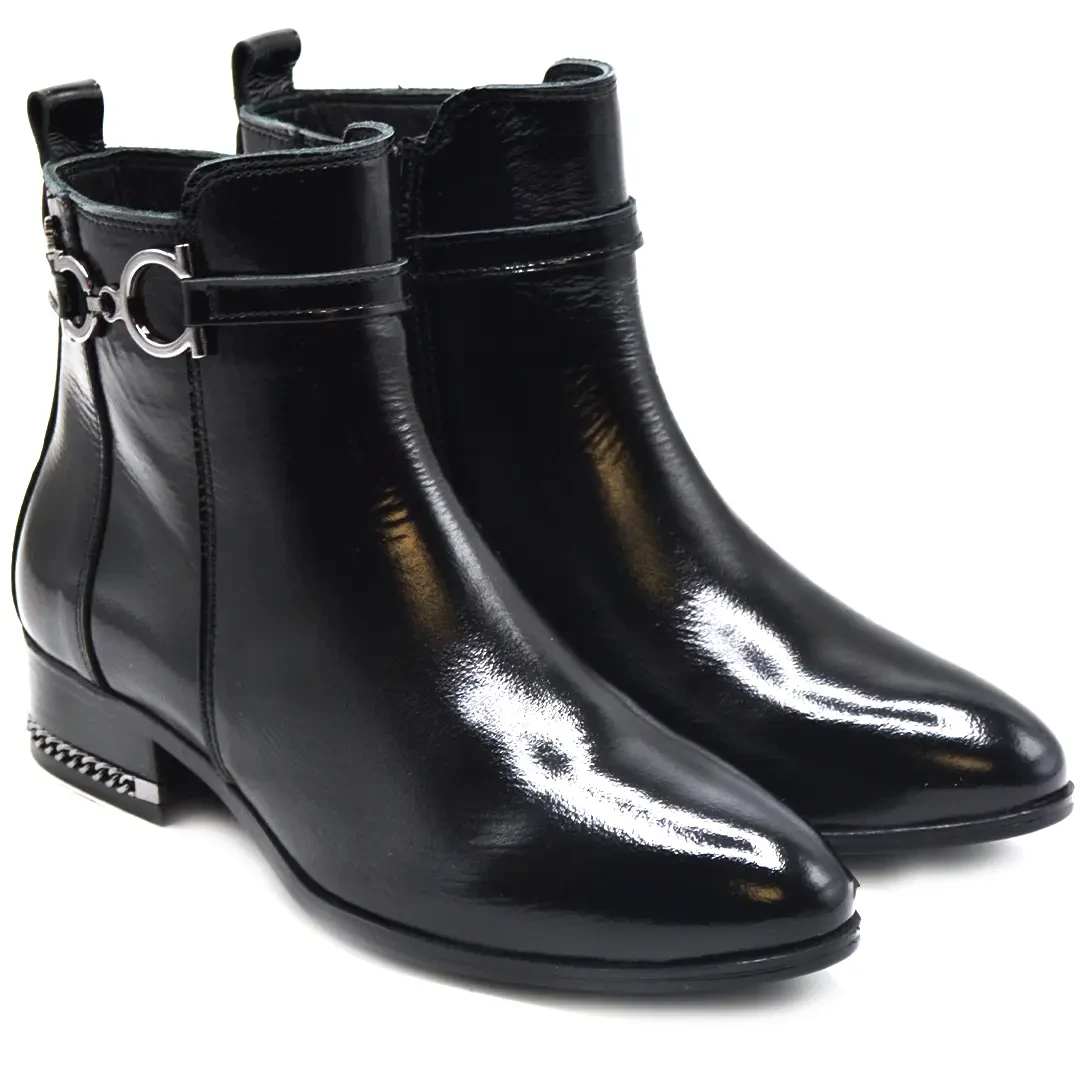 Venus Women's Patent Leather Casual Ankle Boots - Black 2152711K - 1
