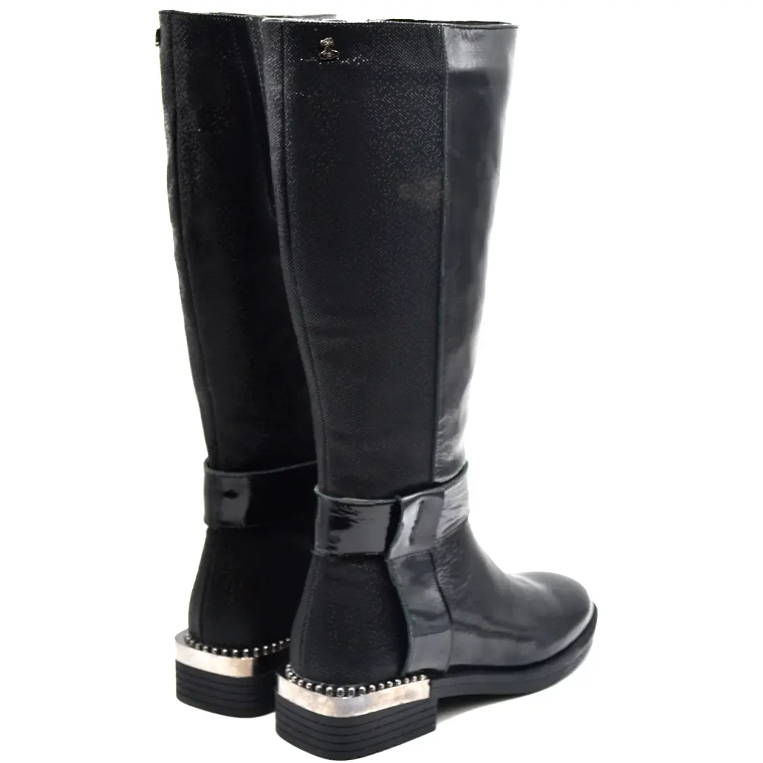 Venus Women's Patent Leather Knee-High Boots - Black 1952705K - 3