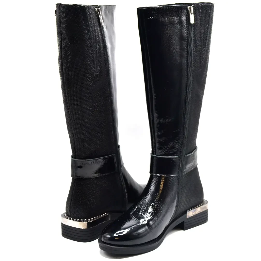 Venus Women's Patent Leather Knee-High Boots - Black 1952705K - 4