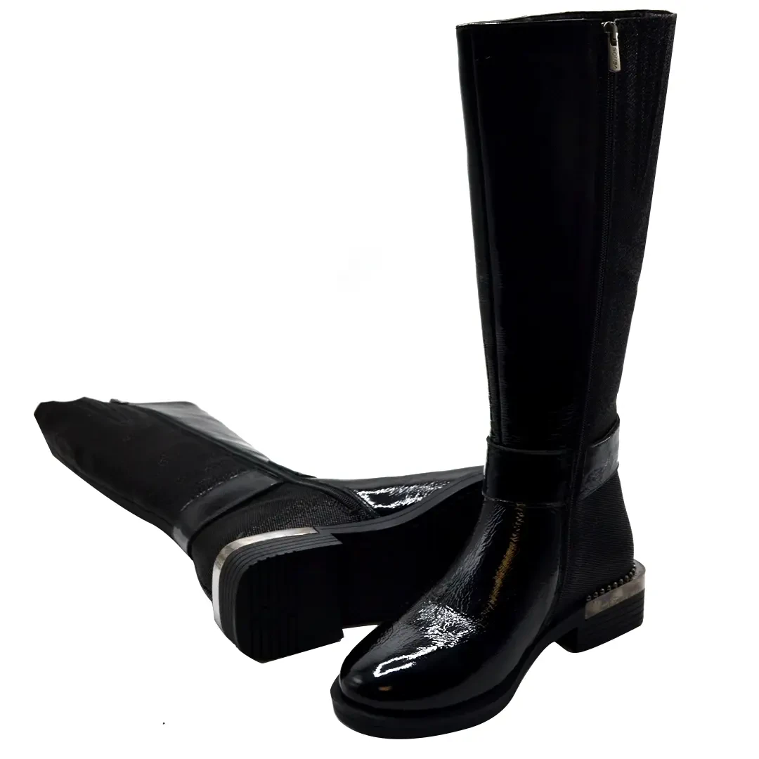 Venus Women's Patent Leather Knee-High Boots - Black 1952705K - 5
