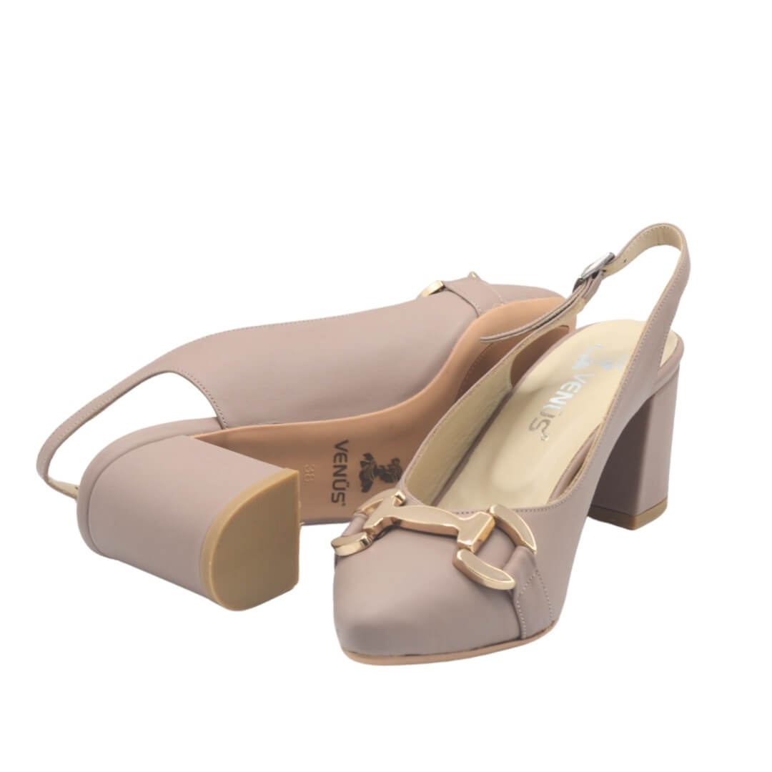 Venüs Deri Kadın Gold Toka Detaylı Topuklu Ayakkabı Vizon 25461074Y - Thumbnail